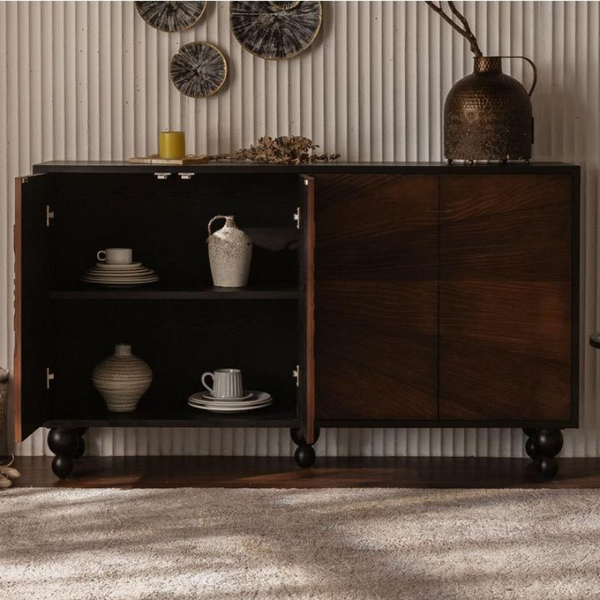Vintage Sunburst-Inlay Wood Cabinets Collection