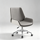 Two-Tone Shell Swivel Chair – Leather Seat, Chrome Base, Casters or Fixed Legs