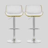 Set of 2 White PU Leather Bar Stools - Adjustable Swivel Counter Height Stools with Wooden Backrest