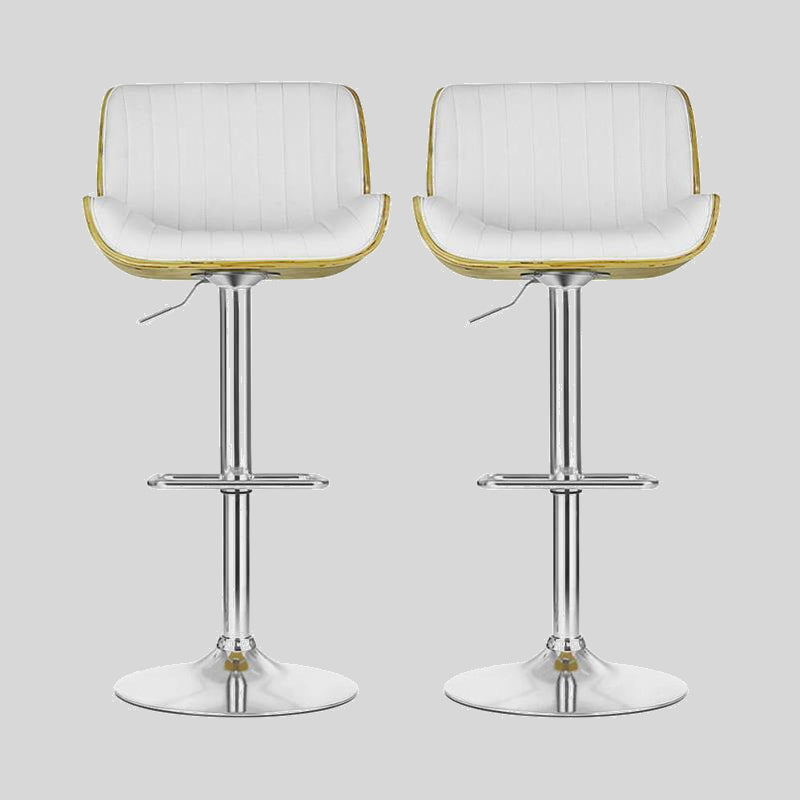 Set of 2 White PU Leather Bar Stools - Adjustable Swivel Counter Height Stools with Wooden Backrest