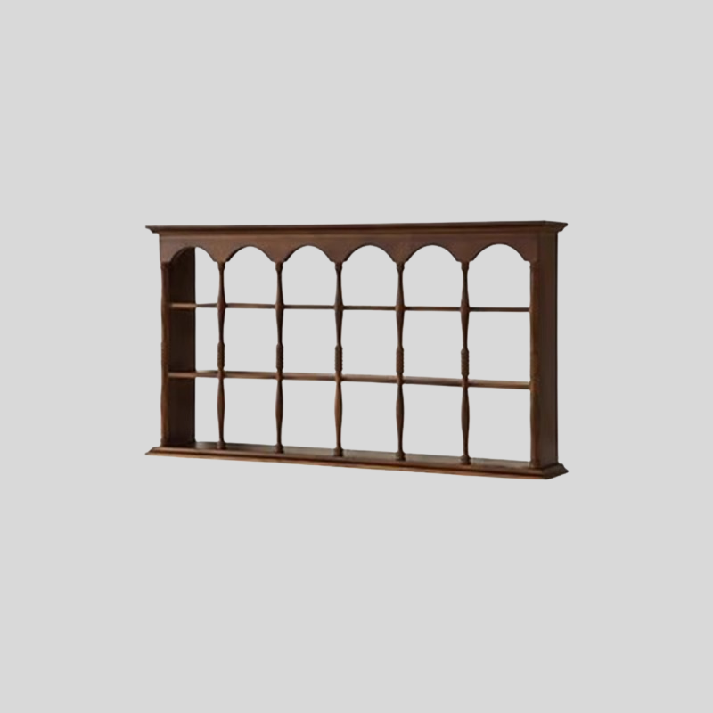 Vintage Solid Wood Wall Shelf – Arched Display Rack with Turned Columns