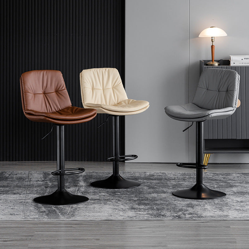 Home Front Desk Island Barstools with Double Layer Nappa Leather Back & Metal Footrest