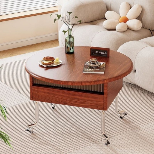 Vintage-Style Lift-Top Coffee Table with Storage & Wheels – Multifunction Oval Design