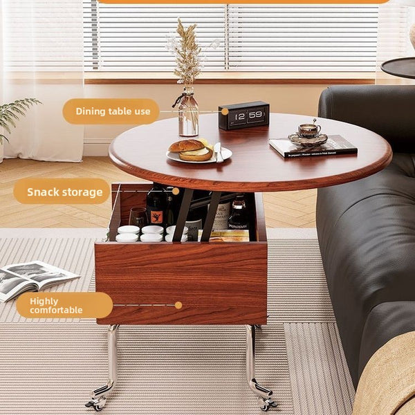 Vintage-Style Lift-Top Coffee Table with Storage & Wheels – Multifunction Oval Design