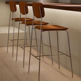 Modern Saddle Leather Bar Stool with Chrome Frame