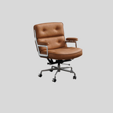 Mid-Century Lobby Chair Executive Office Chair – Adjustable Swivel Leather Desk Chair with Aluminum Base