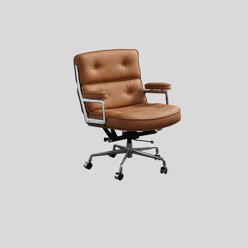 Mid-Century Lobby Chair Executive Office Chair – Adjustable Swivel Leather Desk Chair with Aluminum Base