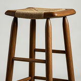 Wabi-Sabi Ash Wood Bar Stool – Woven Rattan or Paper Rope Seat