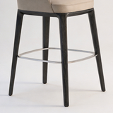 White Wax Wood Bar Stool with Linen Padded Seat - Contemporary High Chair
