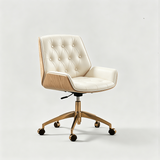 Button-Tufted Leather Swivel Office Chair | Wood Shell & Gold or Silver Base