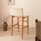 Scandinavian Handwoven Rope Bar Stool – Natural Solid Wood Counter Chair