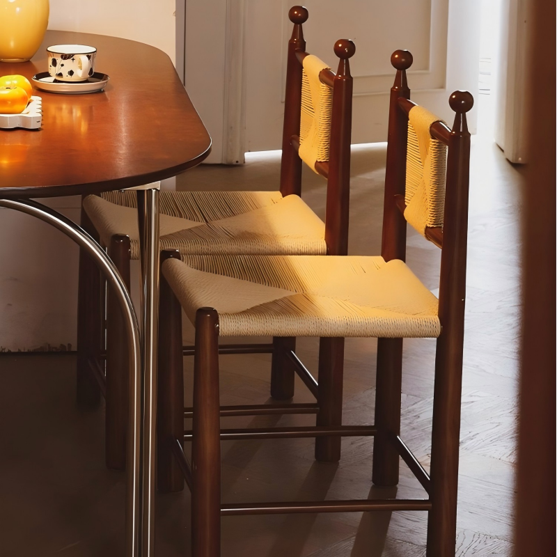 Nordic Woven Dining Chair – Solid Wood Frame with Handcrafted Rope Seat