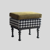 Retro Velvet & Houndstooth Ottoman Mid-Century Accent Footstool