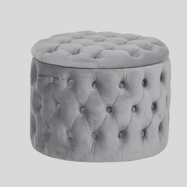 Round Tufted Storage Ottoman – Nordic Velvet Footstool with Hidden Compartment