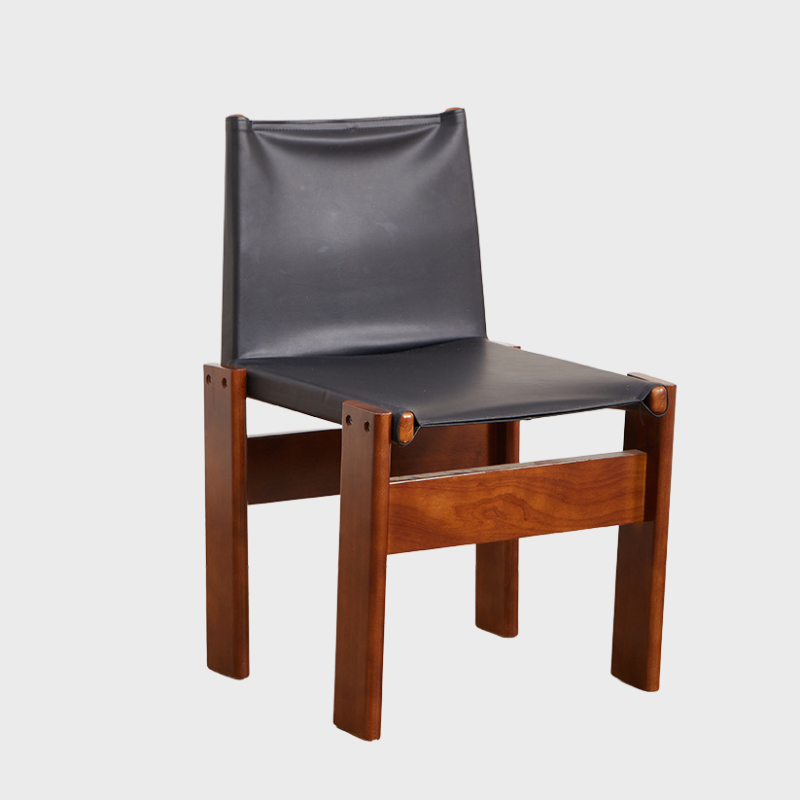 Modern Leather Sling Chair with Wooden Frame