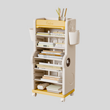 Children’s Multi-Tier Rolling Bookshelf – Cute Cartoon Storage Rack with Adjustable Shelves & Side Pockets