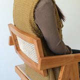 Mid-Century Modern Rattan and Wood Bar Stool with Armrests