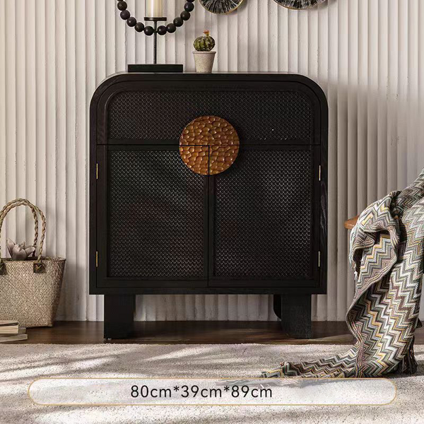 Vintage-Inspired Black Wood Storage Cabinet Series with Textured Metal Accents