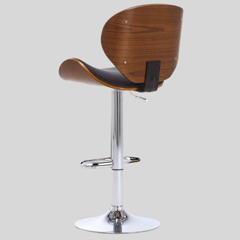 Adjustable Walnut and Black PU Leather Bar Stool - Mid-Century Modern Swivel Design