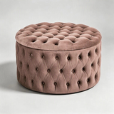 Round Tufted Storage Ottoman – Nordic Velvet Footstool with Hidden Compartment