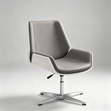Two-Tone Shell Swivel Chair – Leather Seat, Chrome Base, Casters or Fixed Legs