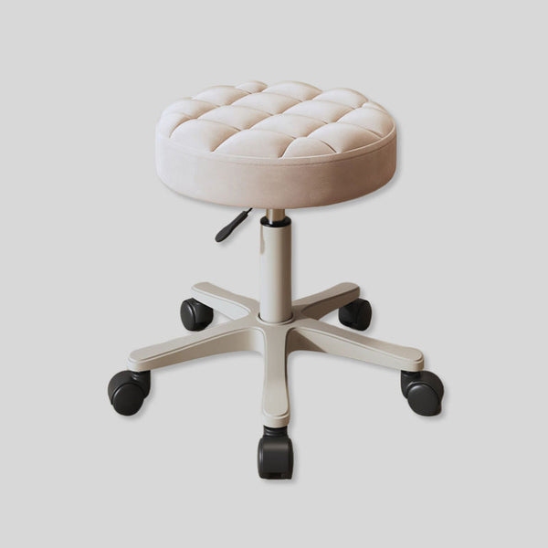 Adjustable Round Rolling Stool with Tufted Cushion for Beauty and Salon Use