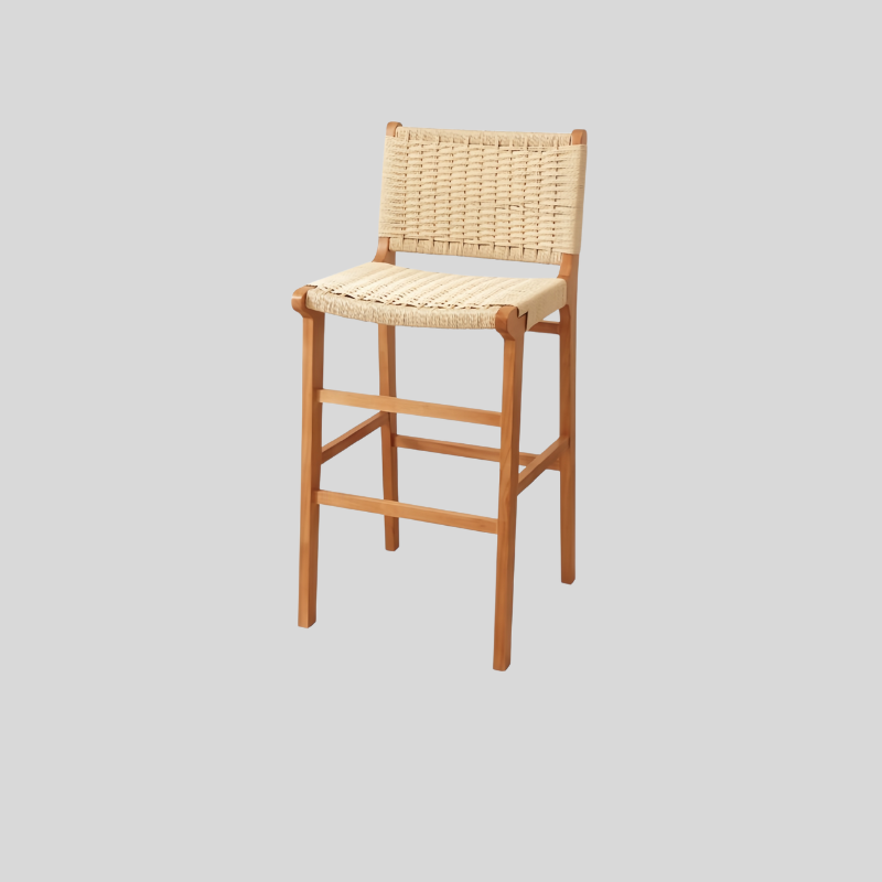 Scandinavian Woven Bar Stool – Solid Wood & Natural Rope Seat