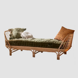Nordic-Style Handwoven Rattan Daybed Sofa with Cushion (Multiple Sizes)