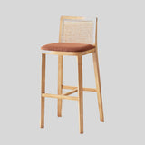 Modern Rattan and Wood Bar Stool with Cushioned Seat