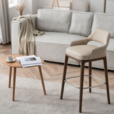 White Wax Wood Bar Stool with Linen Padded Seat - Contemporary High Chair