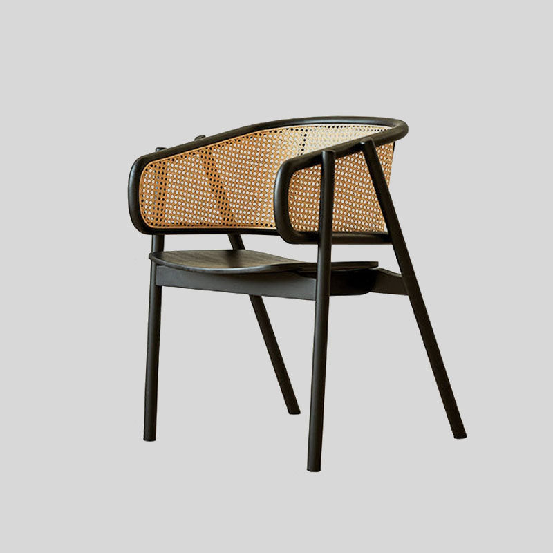 Contemporary Rattan Armchair with Solid Wood Frame