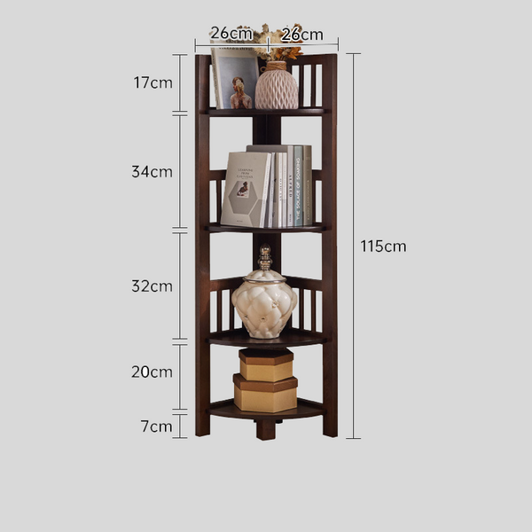 Multi-Tier Wooden Corner Shelf – Space-Saving Vertical Display Rack