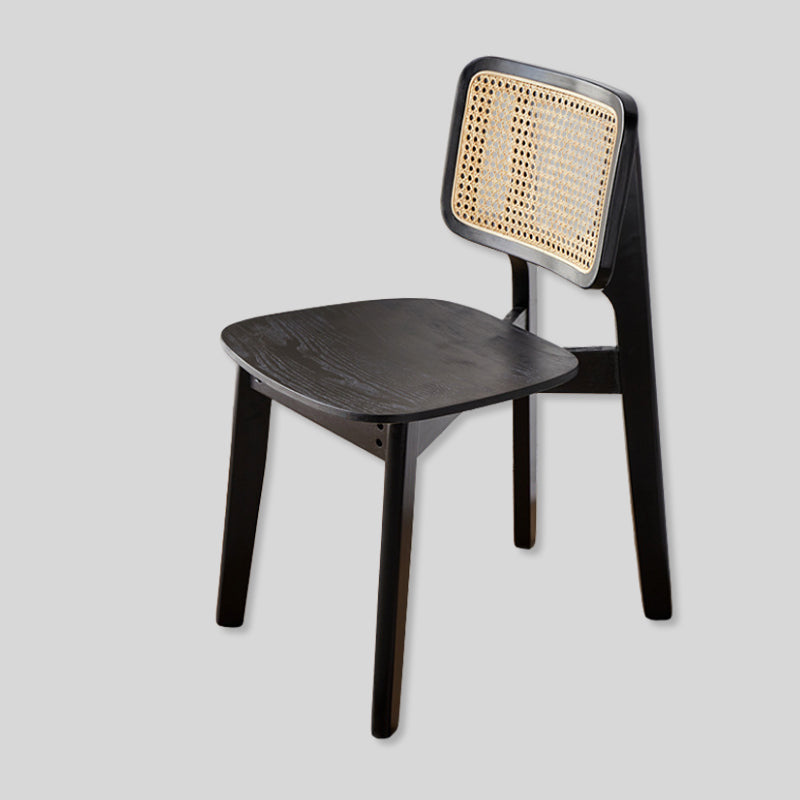 Contemporary Rattan and Wood Dining Chair - Elegant Black Finish