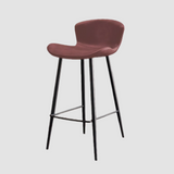 Modern Leather Upholstered Bar Stool with Carbon Steel Frame | Ergonomic High Stool in Crazy Horse or Saddle Leather