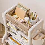 Children’s Multi-Tier Rolling Bookshelf – Cute Cartoon Storage Rack with Adjustable Shelves & Side Pockets