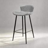 Modern Leather Upholstered Bar Stool with Carbon Steel Frame | Ergonomic High Stool in Crazy Horse or Saddle Leather