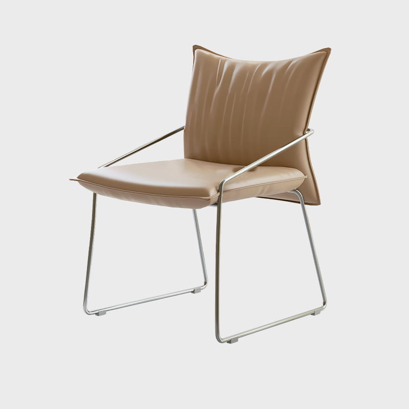 Modern Tech-Leather Dining Chair with Carbon Steel Frame