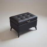 Tufted Faux Leather Storage Ottoman Bench with Handle