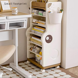 Children’s Multi-Tier Rolling Bookshelf – Cute Cartoon Storage Rack with Adjustable Shelves & Side Pockets
