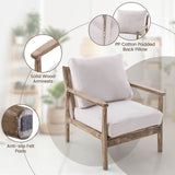 Natural Solid Wood Accent Chair with Thick Cushions - Indoor Lounge Seating