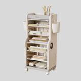 Children’s Multi-Tier Rolling Bookshelf – Cute Cartoon Storage Rack with Adjustable Shelves & Side Pockets