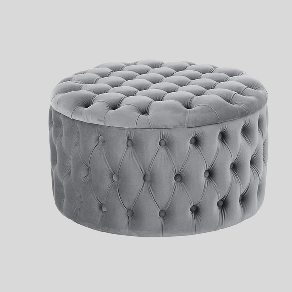 Round Tufted Storage Ottoman – Nordic Velvet Footstool with Hidden Compartment