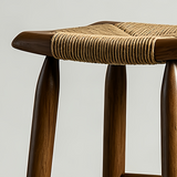 Wabi-Sabi Ash Wood Bar Stool – Woven Rattan or Paper Rope Seat