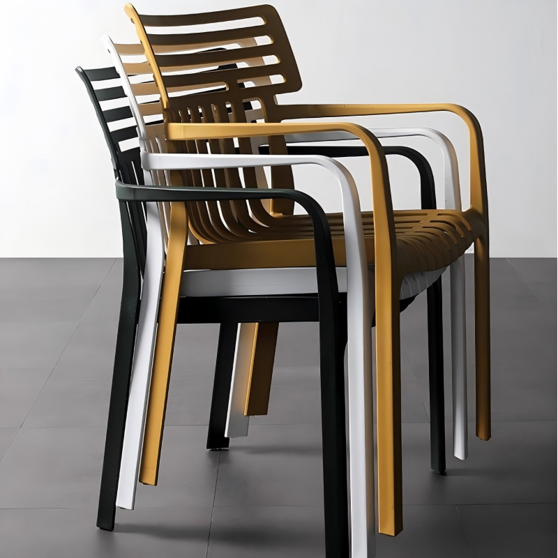 Contemporary Slatted Outdoor Dining Chair – Stackable Armchair for Patio, Café & Restaurant