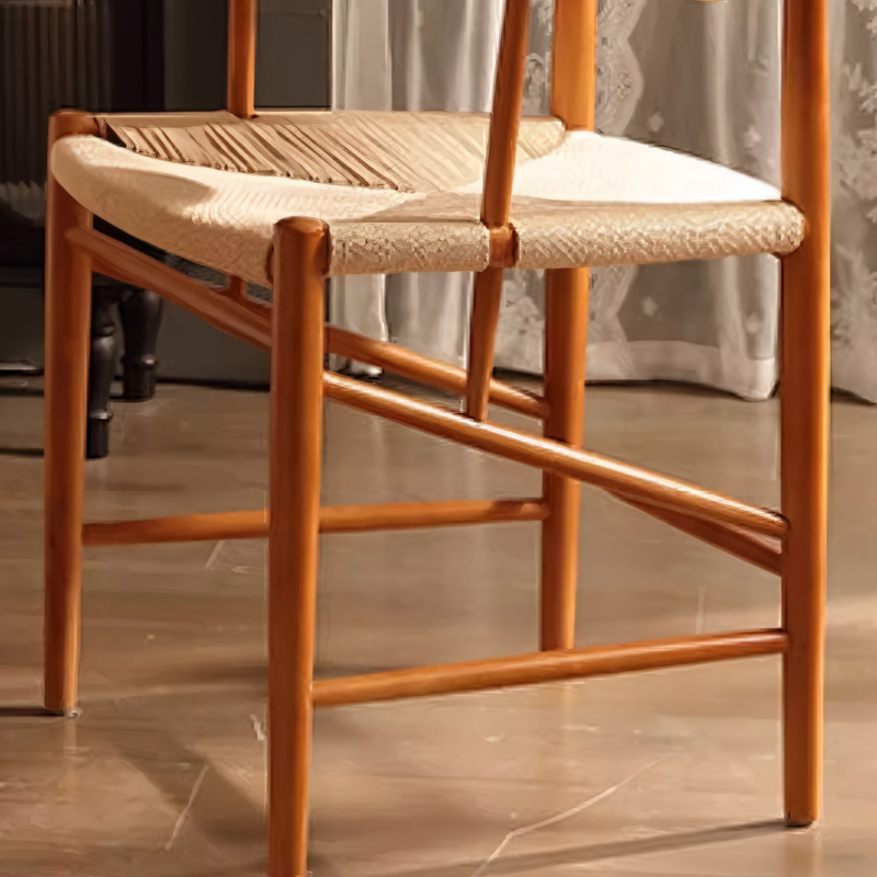 Nordic Solid Wood Dining Chair – Curved Backrest Armchair