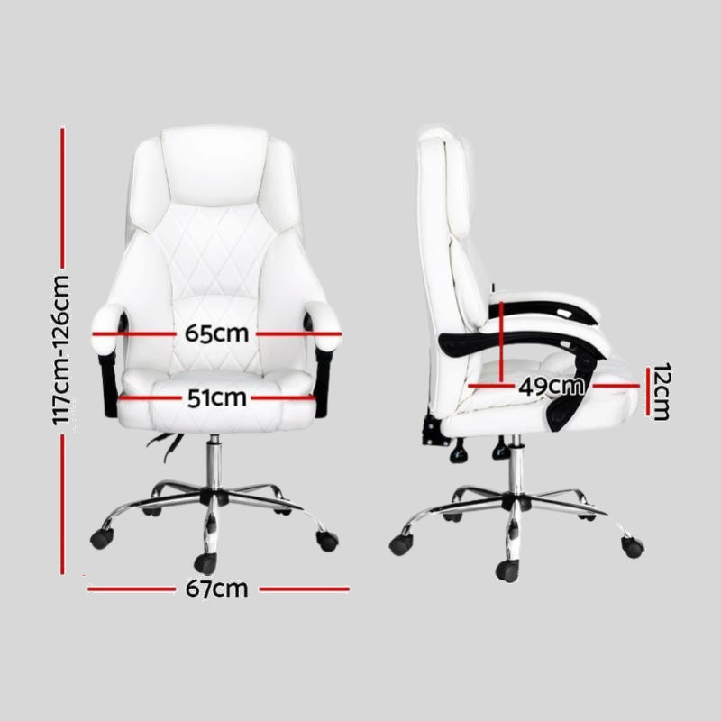 Executive Ergonomic PU Leather Office Chair with Chrome Base – White