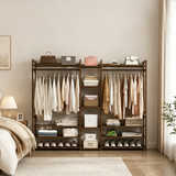 Freestanding Wooden Wardrobe Organizer – Double Hanging Closet Rack with Shelves for Clothes, Shoes & Accessories