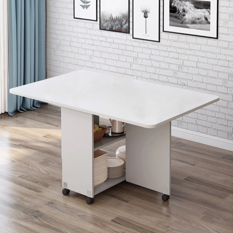 Foldable Drop Leaf Dining Table with Storage Shelves & Wheels – Space-Saving Convertible Table for Small Apartments