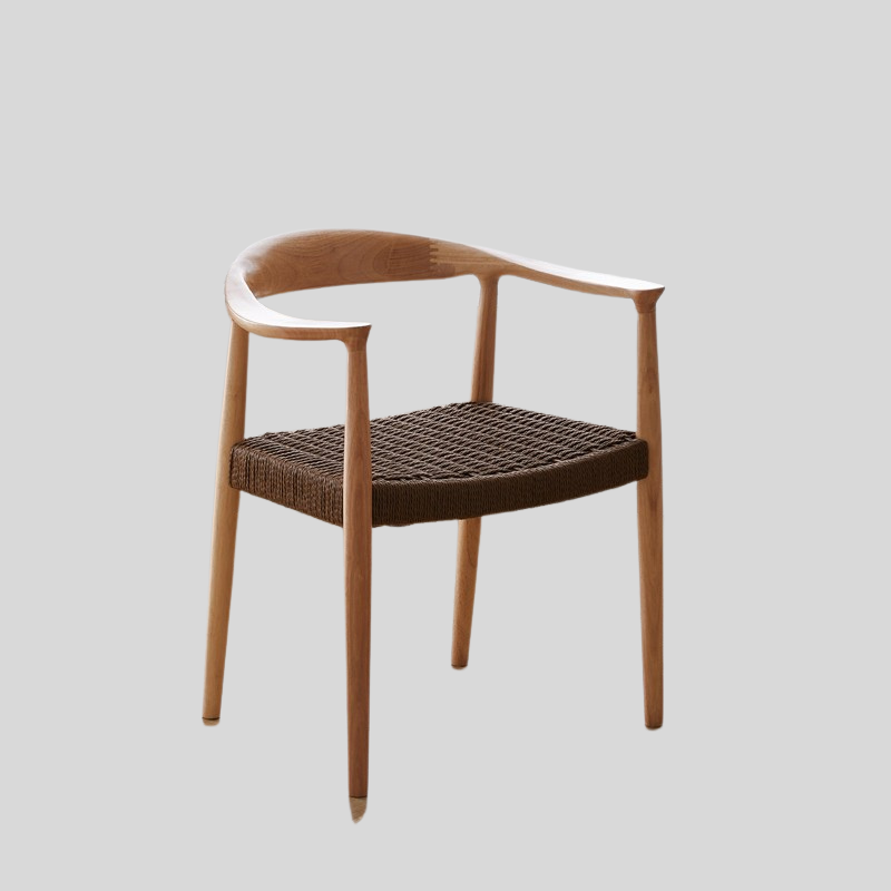 Nordic-Style Woven Seat Accent Chair with FAS Rubberwood