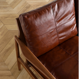 Mid-Century Solid Wood Leather Sofa